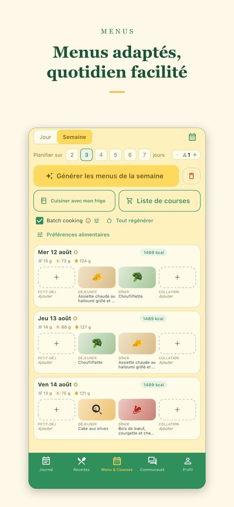 Menus adaptés, quotidien facilité