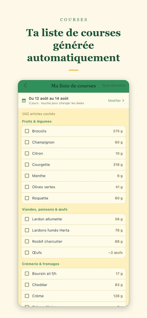 La liste de courses générée automatiquement